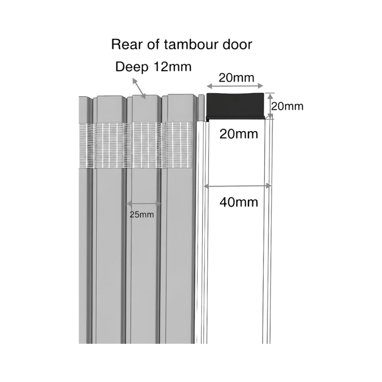 TAMdoûr Tambour Door Kit Cut 1850mm x 700mm with Flex Track for Straight Slide with 90 degree turn or Curved Close Finish