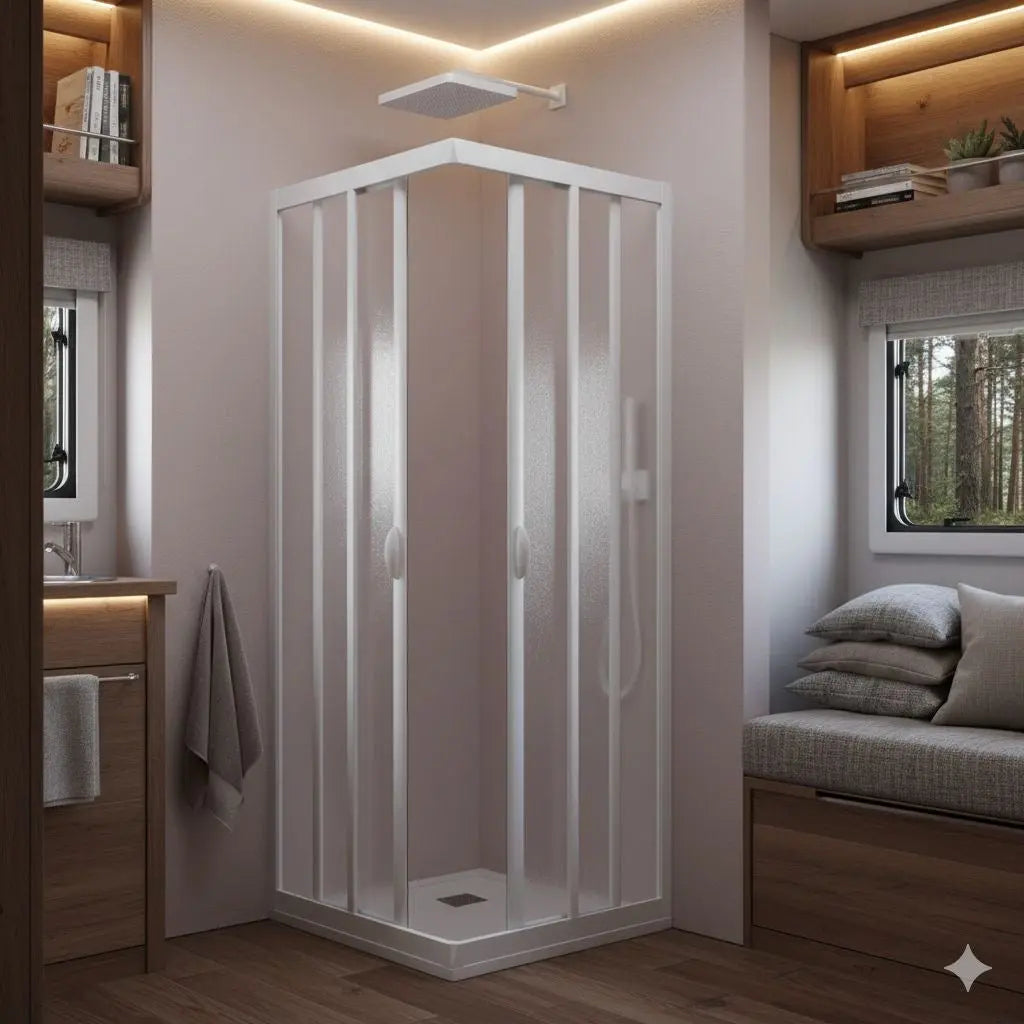 SAFEdour (ZERO Glass) Safe Double Sliding Corner Shower Enclosure for Homes, Public Spaces, Campervans & Motorhomes THEdoûr Bespoke