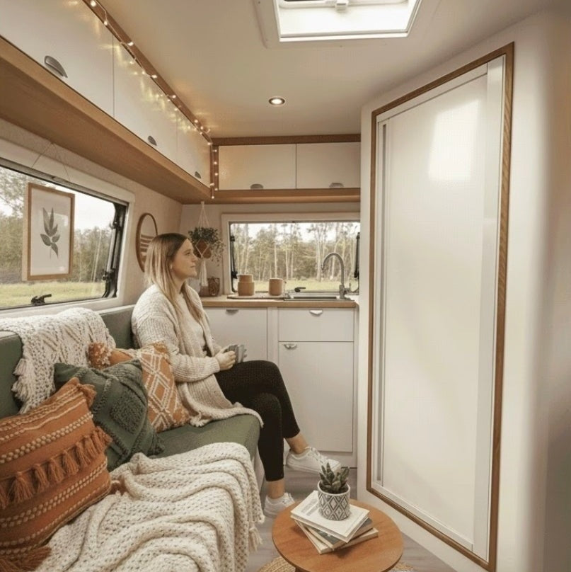 ROLdour أسود لامع قابل للسحب كامبرفان مقاوم للماء ، طقم باب دش RV بديل تامبور