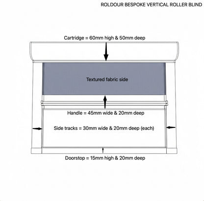 ROLdour Vertical Black out Roller Blind from 1500mm up to 2000mm Wide x up to 1000mm Tall Made to Measure