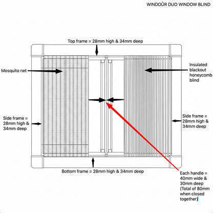WINdoûr DUO Made to Measure Honeycomb Insulation Complete Blackout Blind & or Net up to 2000mm Tall x up to 2000mm Wide