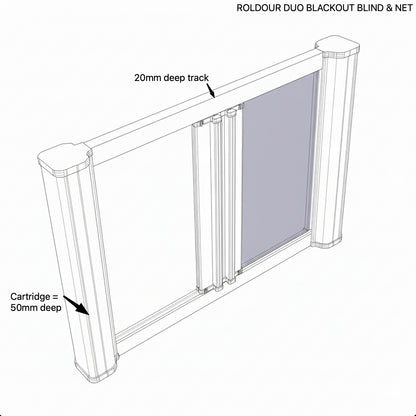 ROLdour Bespoke Large Double Slide Made to Measure Complete Blackout Blind & Net / Screen