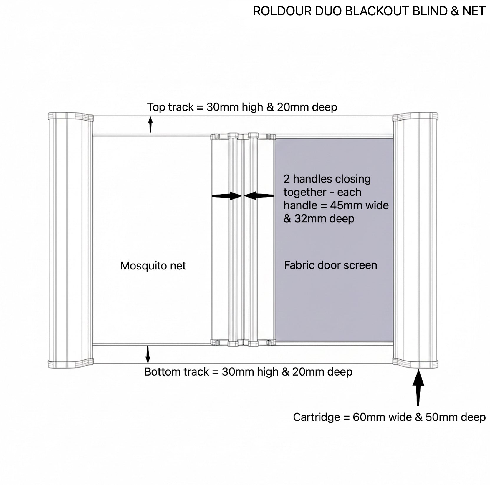 ROLdour Bespoke Large Double Slide Made to Measure Complete Blackout Blind & Net / Screen
