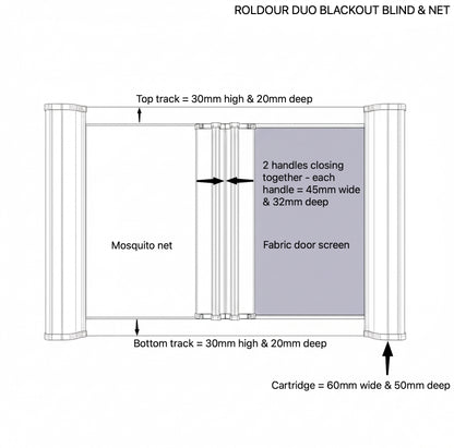 ROLdour Bespoke Large Double Slide Made to Measure Complete Blackout Blind & Net / Screen