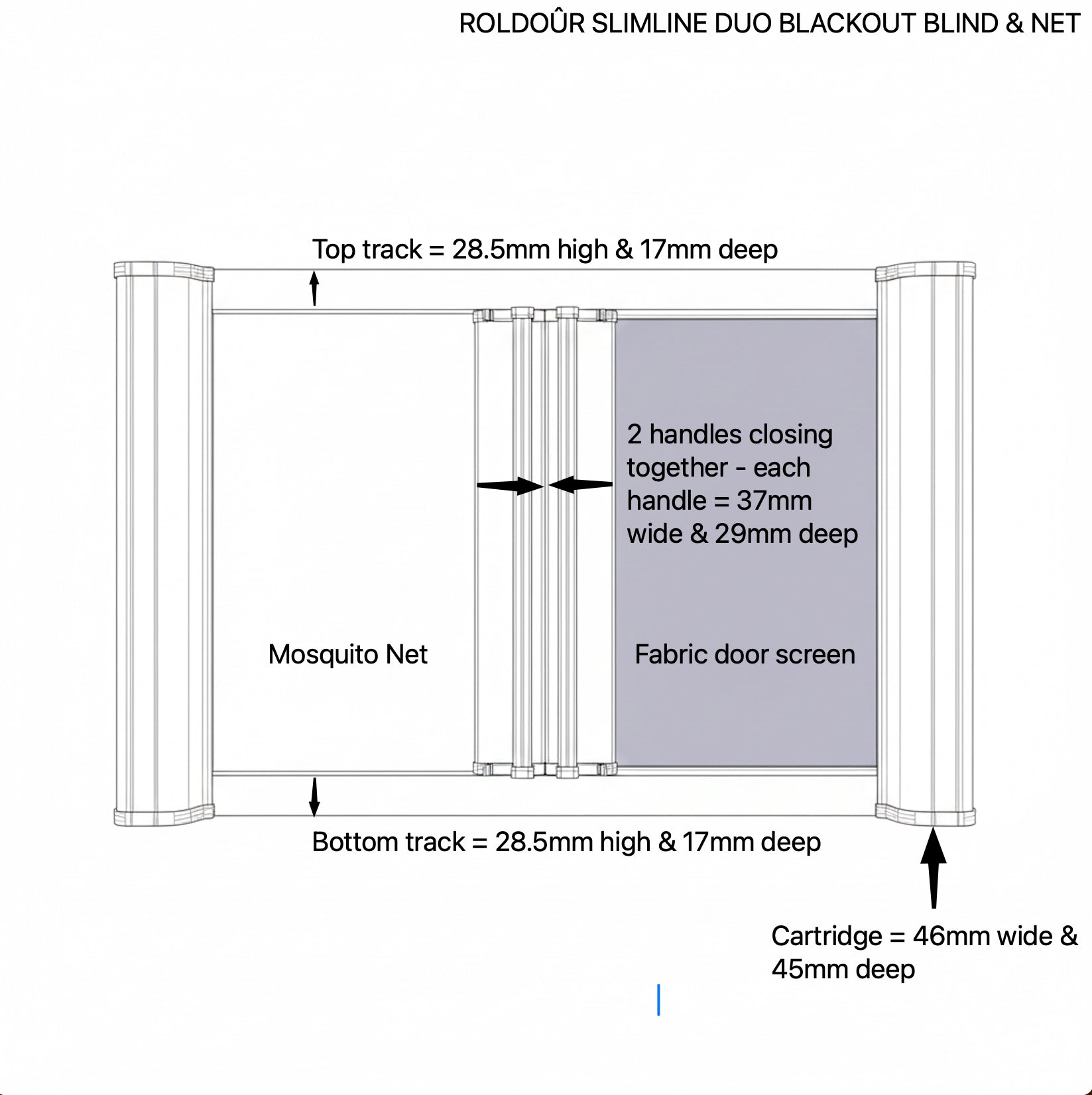 ROLdour Slimline Blind Small Size Double Slide Made to Measure Complete Blackout Blind & Net / Screen