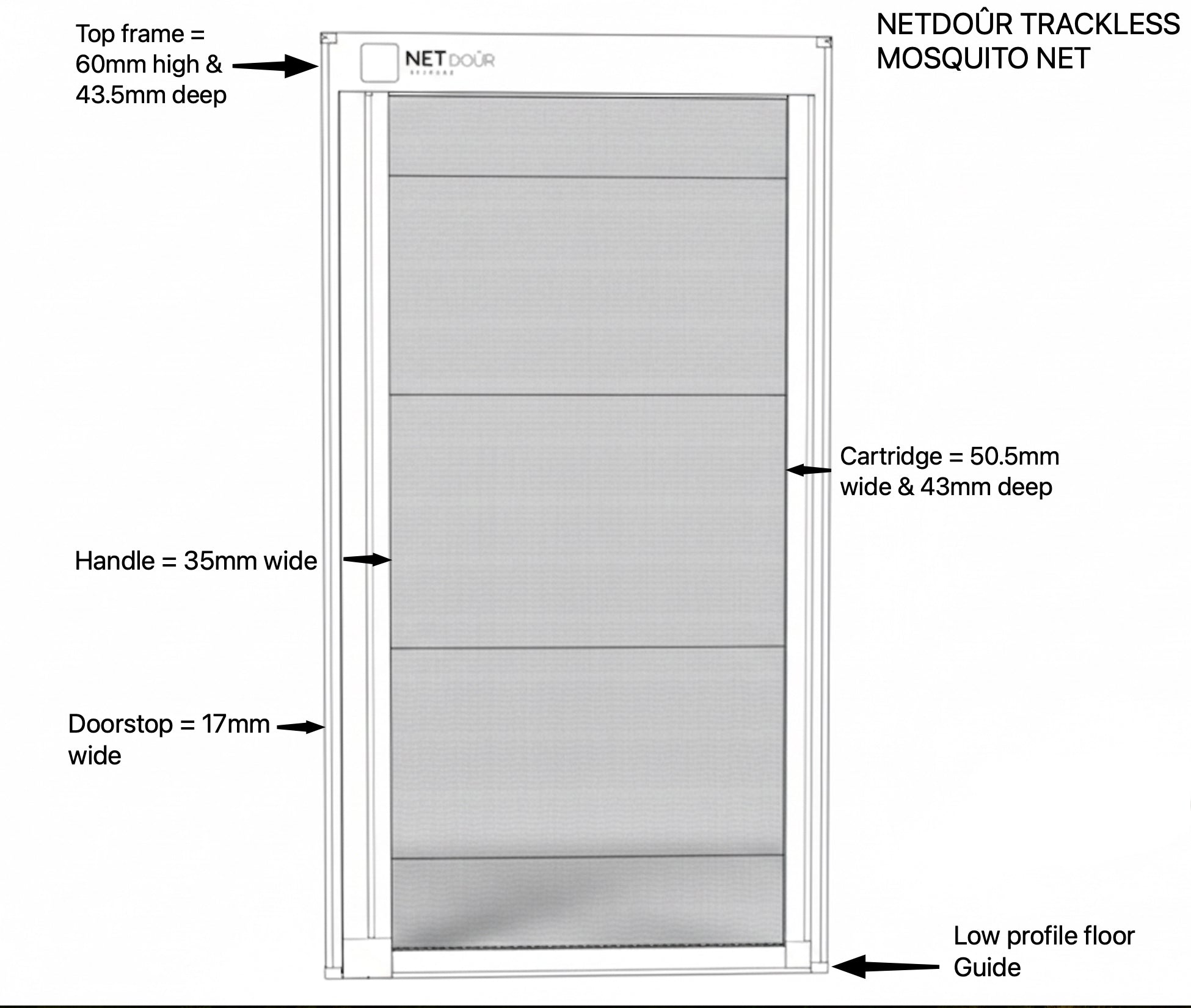 NETdoûr Trackless Net Door Screen - up to 2000mm Tall x up to 2000mm Wide