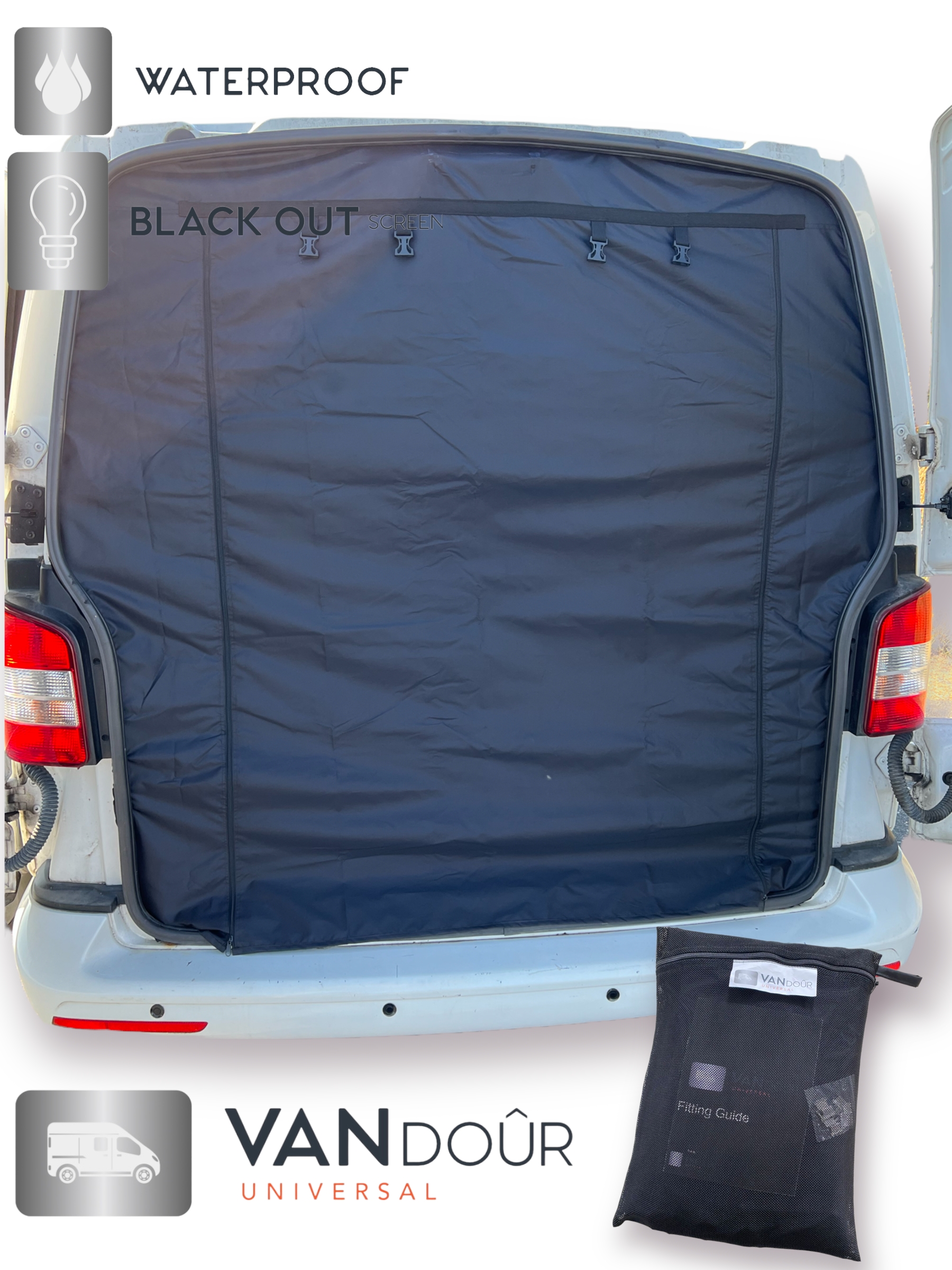 A GRADE / RETURN AS NEW) SWB VANdoûr Universal Campervan 4 in 1 Mosquito + Fly Net + Waterproof / Privacy Layer, to fit either side or rear.