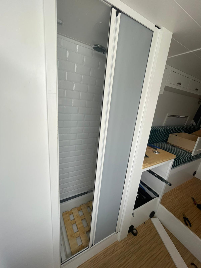 Load image into Gallery viewer, ROLdour Single Retractable door kit - Light Grey frame-TAMdour-Dark grey,door,Drak grey,retractable dark grey door,ROLdour,shower,shower door
