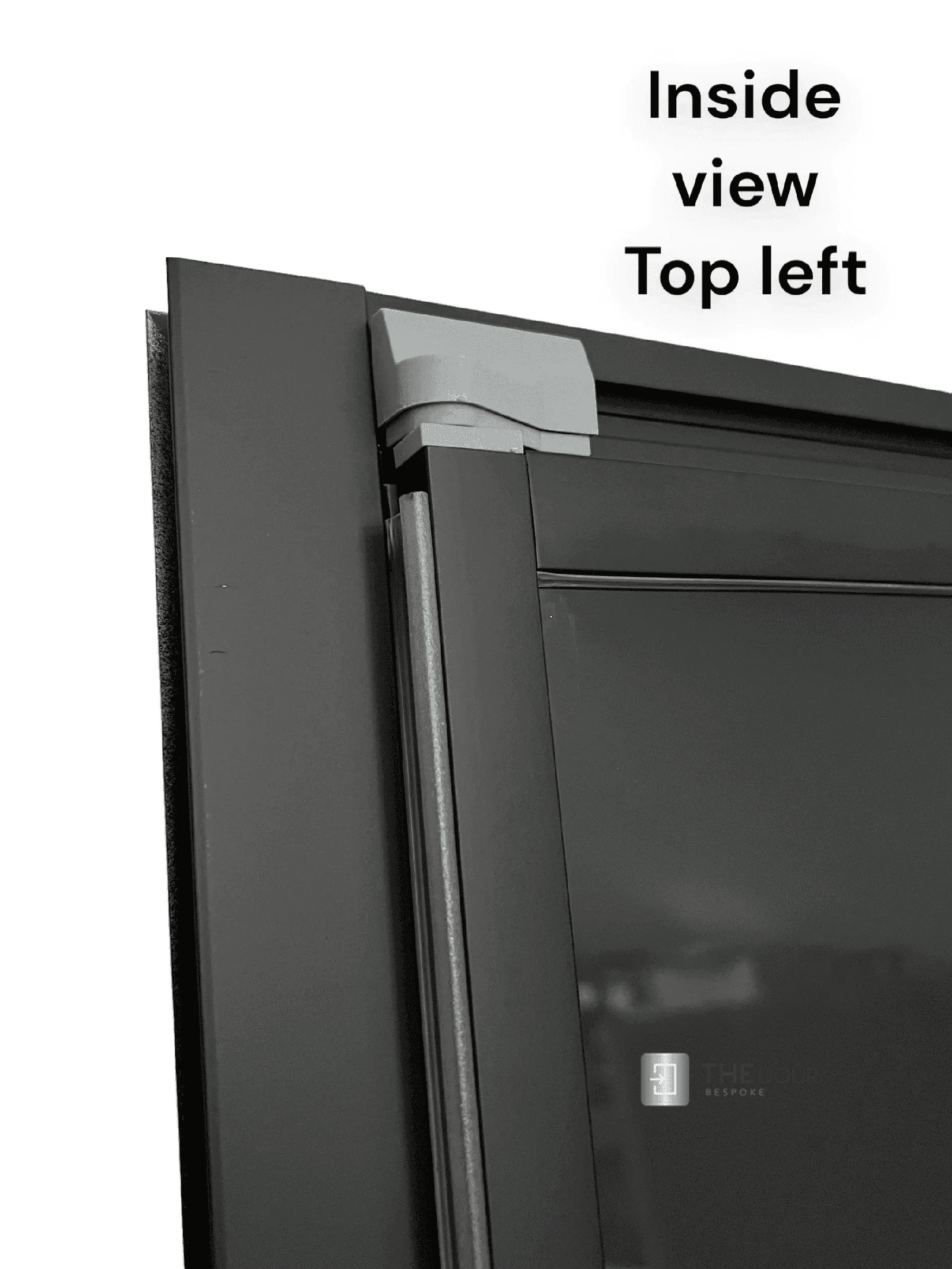 Black FOLdoûr Bi Fold Accordion Aluminium Frame Black Frosted Acrylic Shower Screen Door Designed for a Campervan - THEdoûr Bespoke 