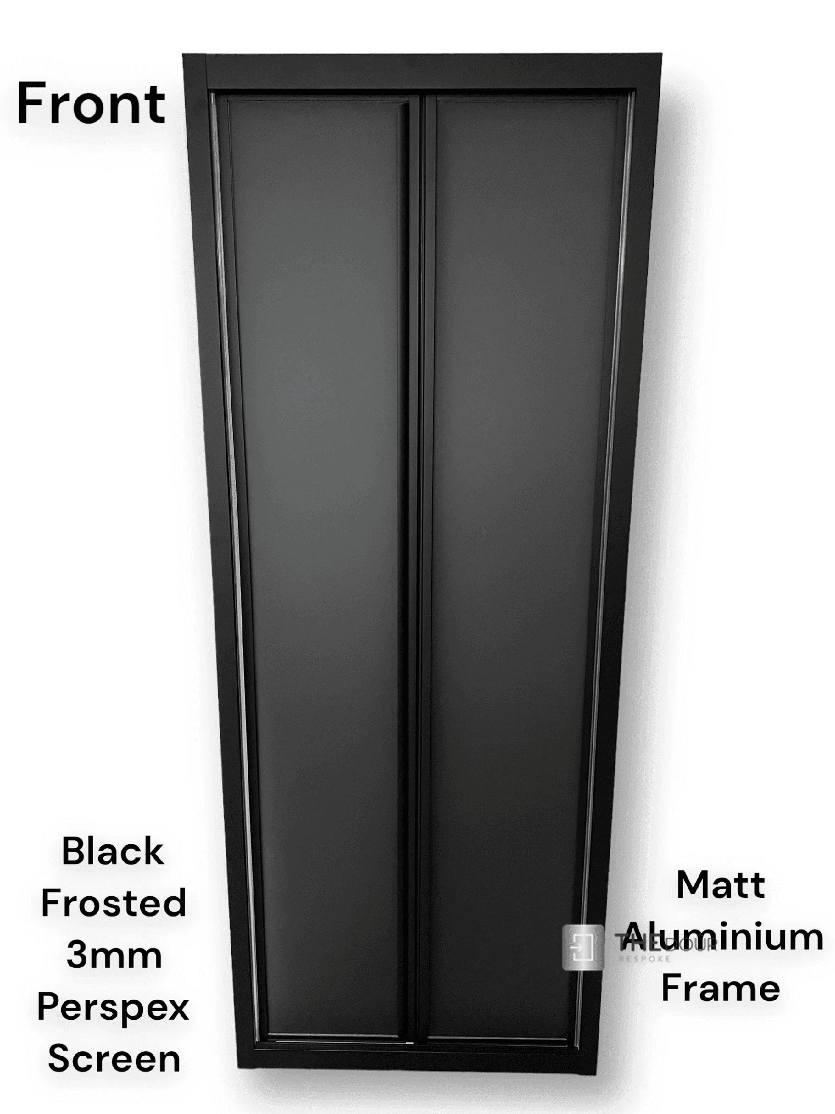 Black FOLdoûr Bi Fold Accordion Aluminium Frame Black Frosted Acrylic Shower Screen Door Designed for a Campervan - THEdoûr Bespoke 