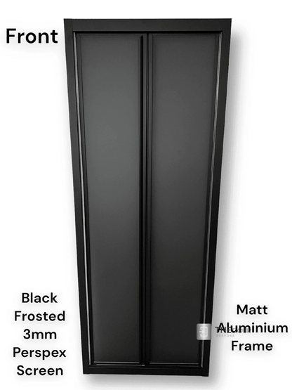 Black FOLdoûr Bi Fold Accordion Aluminium Frame Black Frosted Acrylic Shower Screen Door Designed for a Campervan - THEdoûr Bespoke 