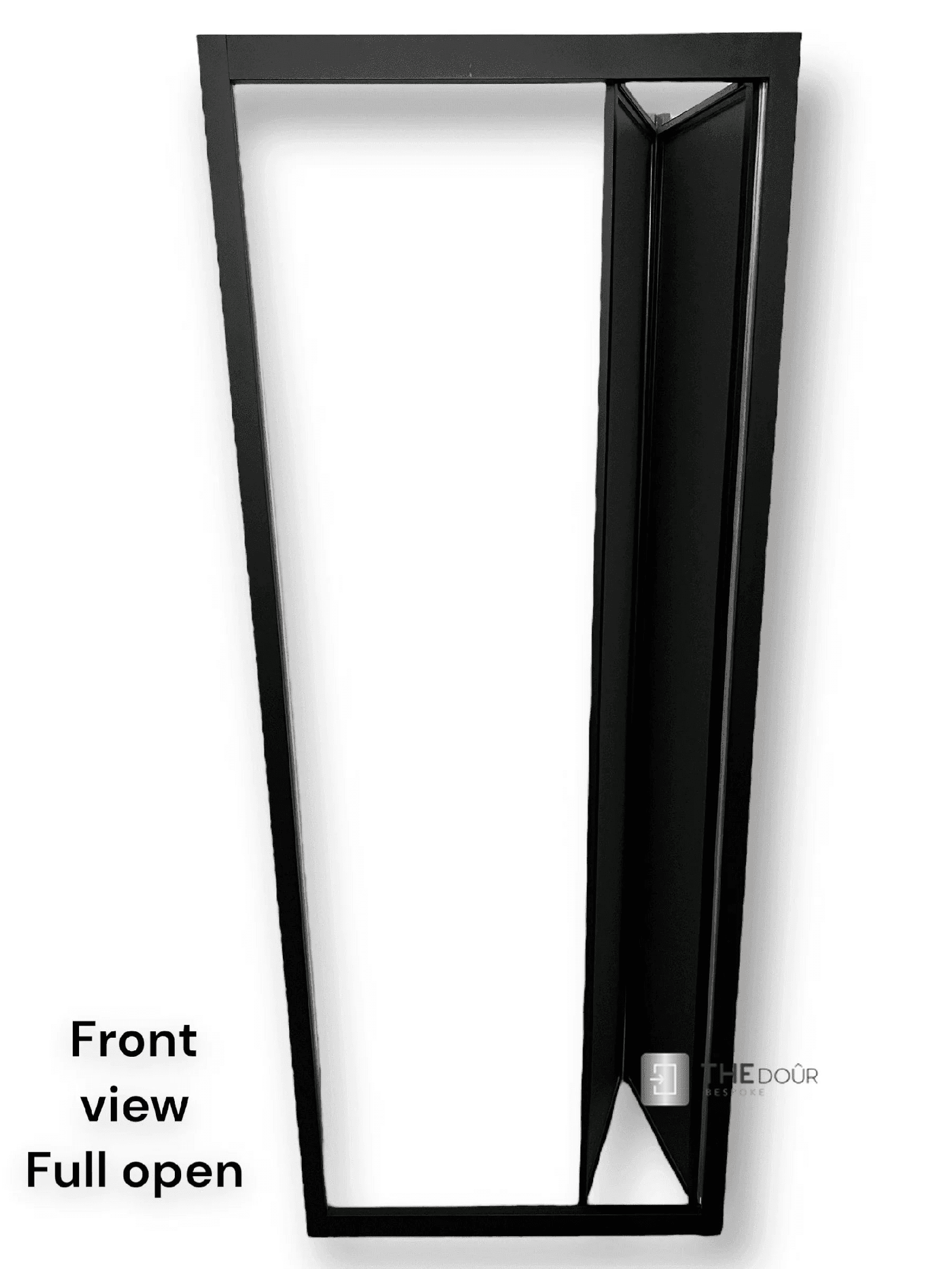 Black FOLdoûr Bi Fold Accordion Aluminium Frame Black Frosted Acrylic Shower Screen Door Designed for a Campervan - THEdoûr Bespoke 