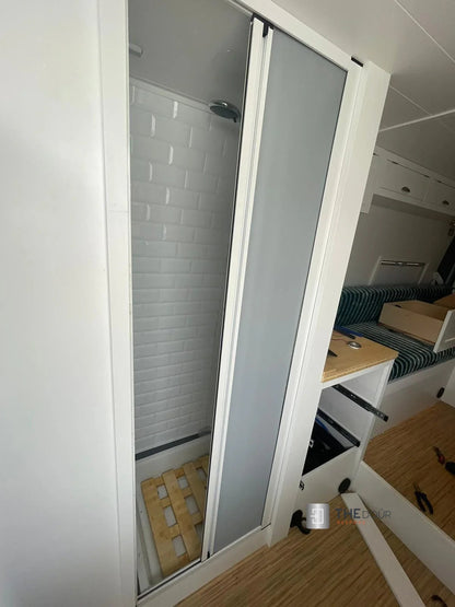 ROLdour Single Retractable door kit - Gloss White frame-TAMdour-Dark grey,door,Drak grey,retractable dark grey door,ROLdour,shower,shower door