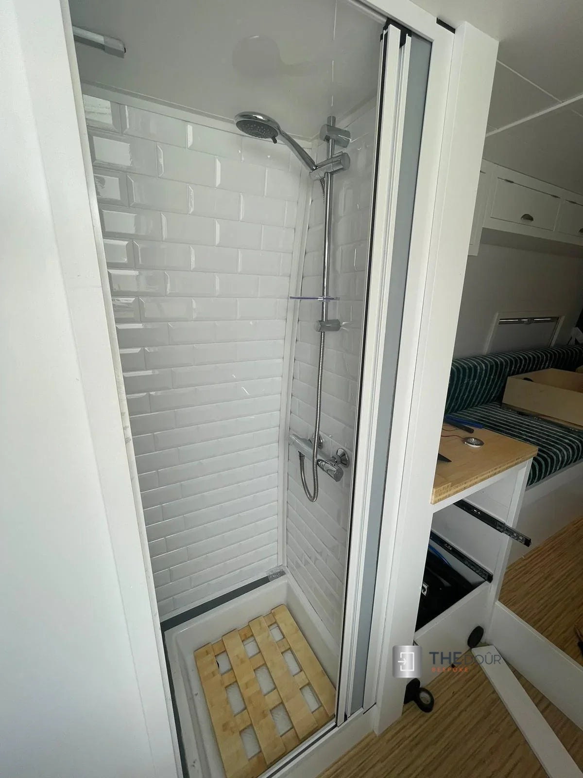 ROLdour Single Retractable door kit - Gloss White frame-TAMdour-Dark grey,door,Drak grey,retractable dark grey door,ROLdour,shower,shower door