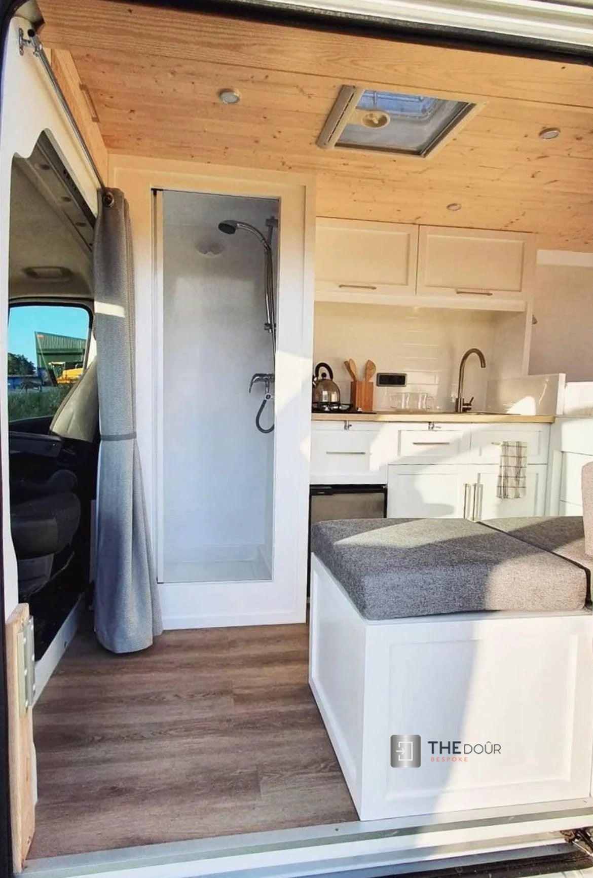 ROLdour Single Retractable door kit - Gloss White frame-TAMdour-Dark grey,door,Drak grey,retractable dark grey door,ROLdour,shower,shower door