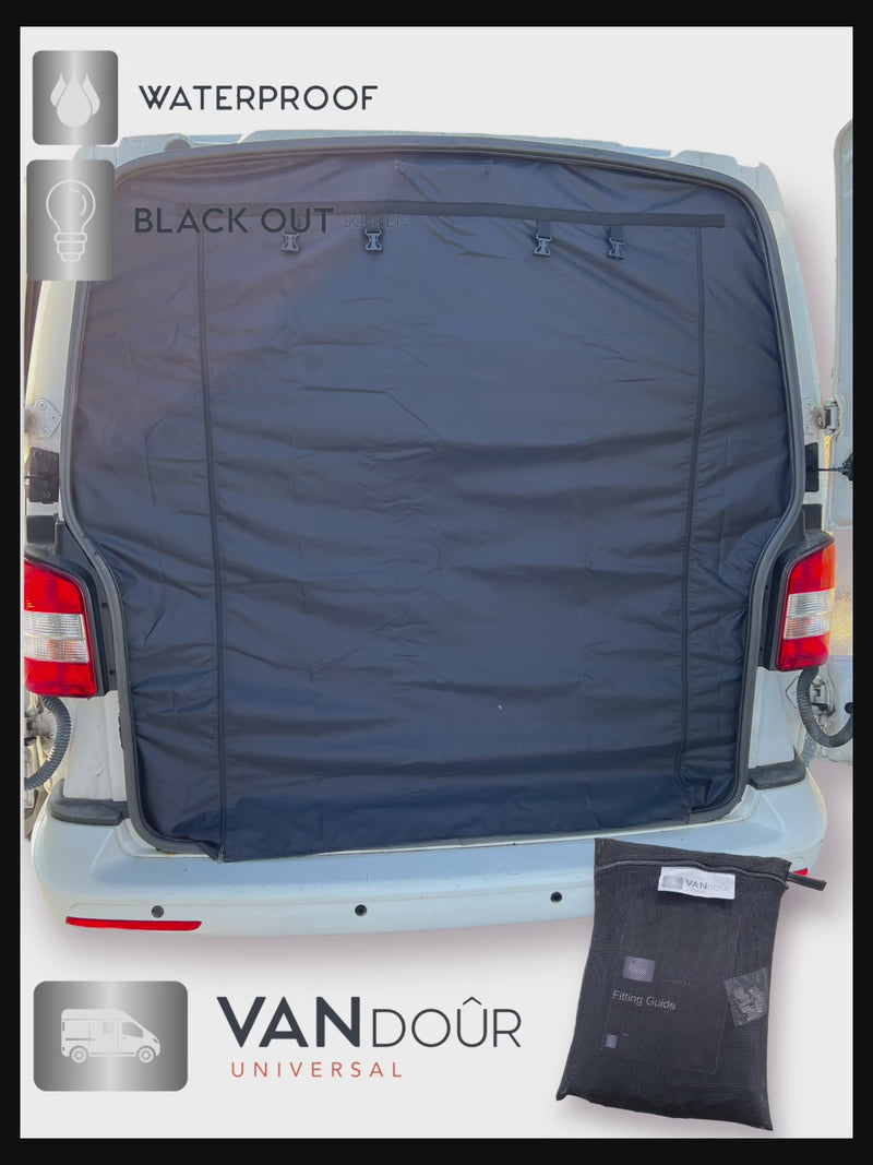 Load and play video in Gallery viewer, SWB VANdoûr Universal Campervan 4 in 1 Mosquito + Fly Net + Waterproof / Privacy Layer, to fit either side or rear.
