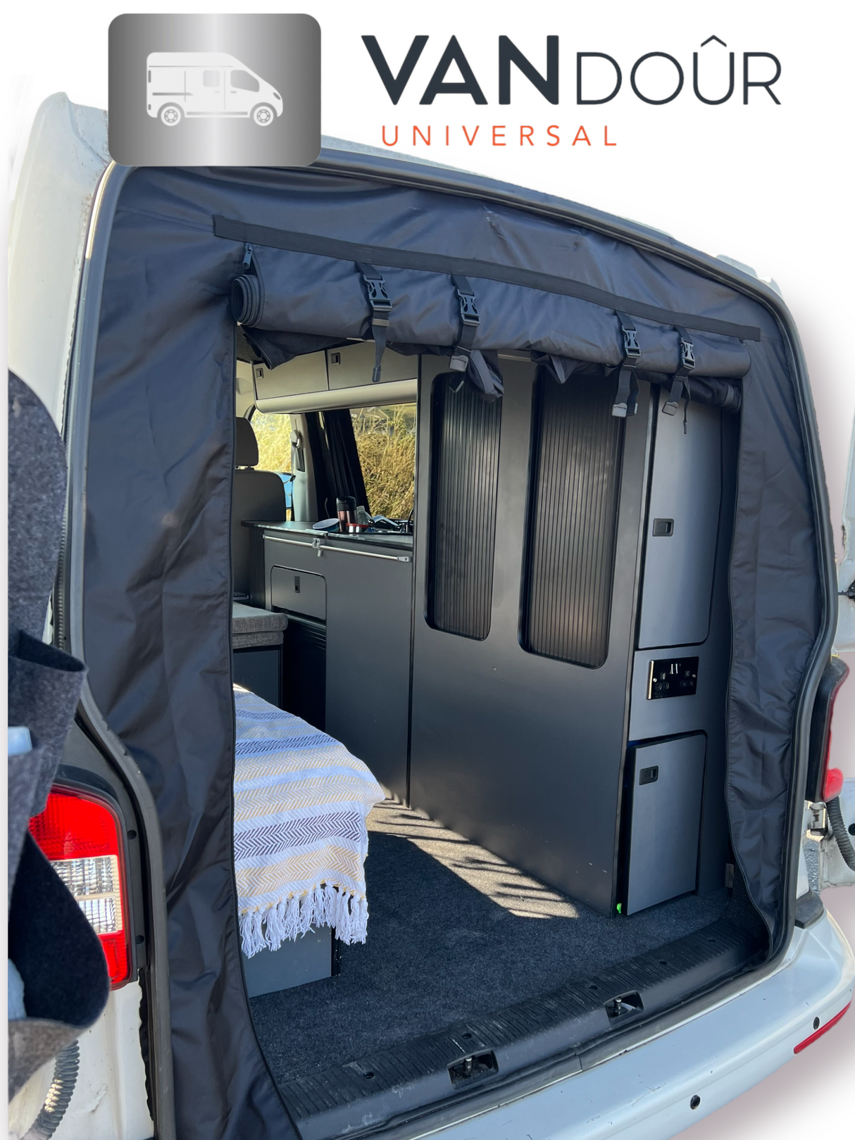 SWB VANdoûr Universal Campervan 4 in 1 Mosquito + Fly Net + Waterproof / Privacy Layer, to fit either side or rear.