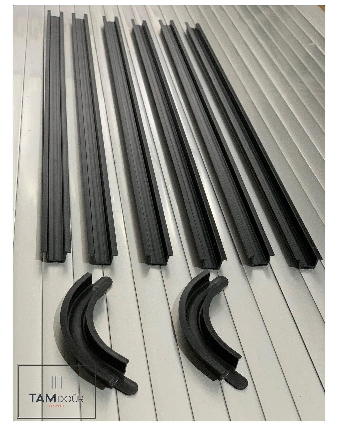 Tambour Silver Door kit - BLACK HANDLE 1500mm to 2000mm tall options