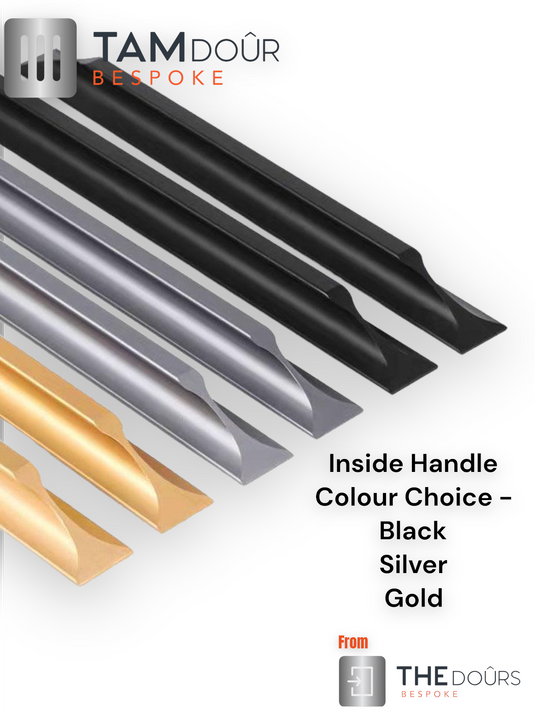 Tambour Silver Door kit - BLACK HANDLE 1500mm to 2000mm tall options