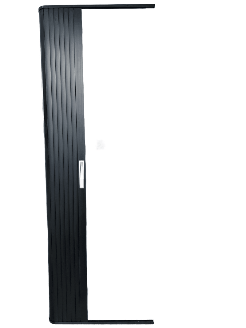 Load image into Gallery viewer, Horizontal Slide Tambour Door Silver kit - 1000mm up to 1600mm tall Spiral track-TAMdour-Black door,Black door black handle,black door white handle,black door with silver handle,Black door with white handle,cupboard door,door,horizontal slide,kitchen door,shower,shower door,Tambour door,Tambour shower door
