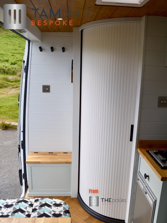 Tambour Door White Door kit - SLIVER HANDLE 1500mm to 2000mm tall options