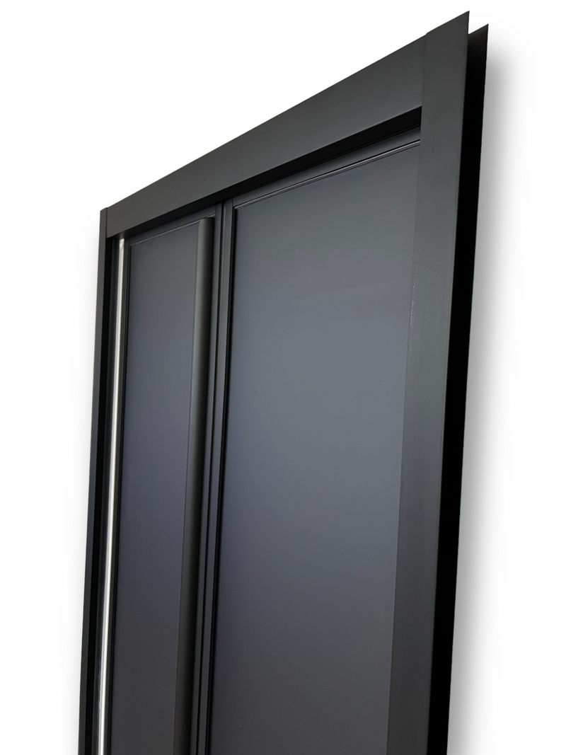 Load image into Gallery viewer, Black FOLdoûr Bi Fold Accordion Aluminium Frame Black Frosted Acrylic Shower Screen Door Designed for a Campervan
