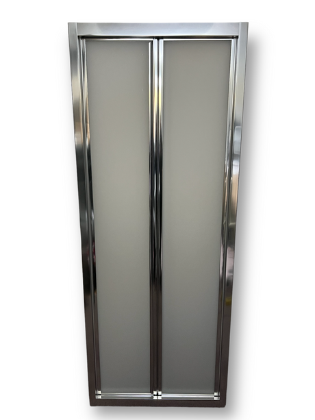 Verkauf Chrom FOLdoûr Bi Fold Akkordeon Aluminiumrahmen, weiß mattiertem Acryl Duschwand Tür entworfen für einen Campervan